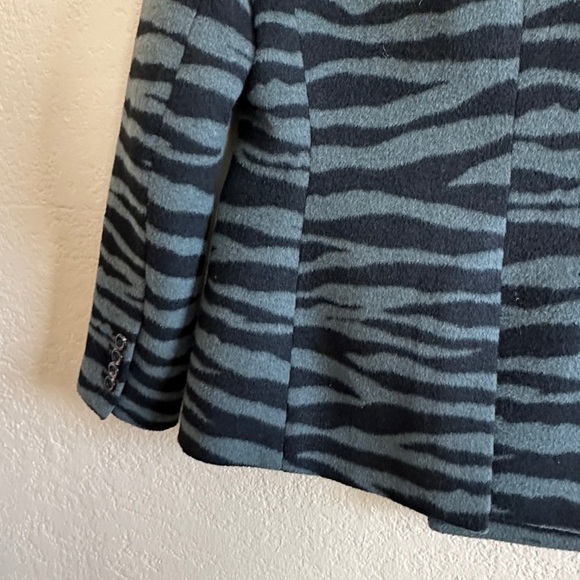 Ann Taylor Green Zebra Print Wool Coat‎ Double Breasted Statement Blazer Petite - Picture 6 of 10